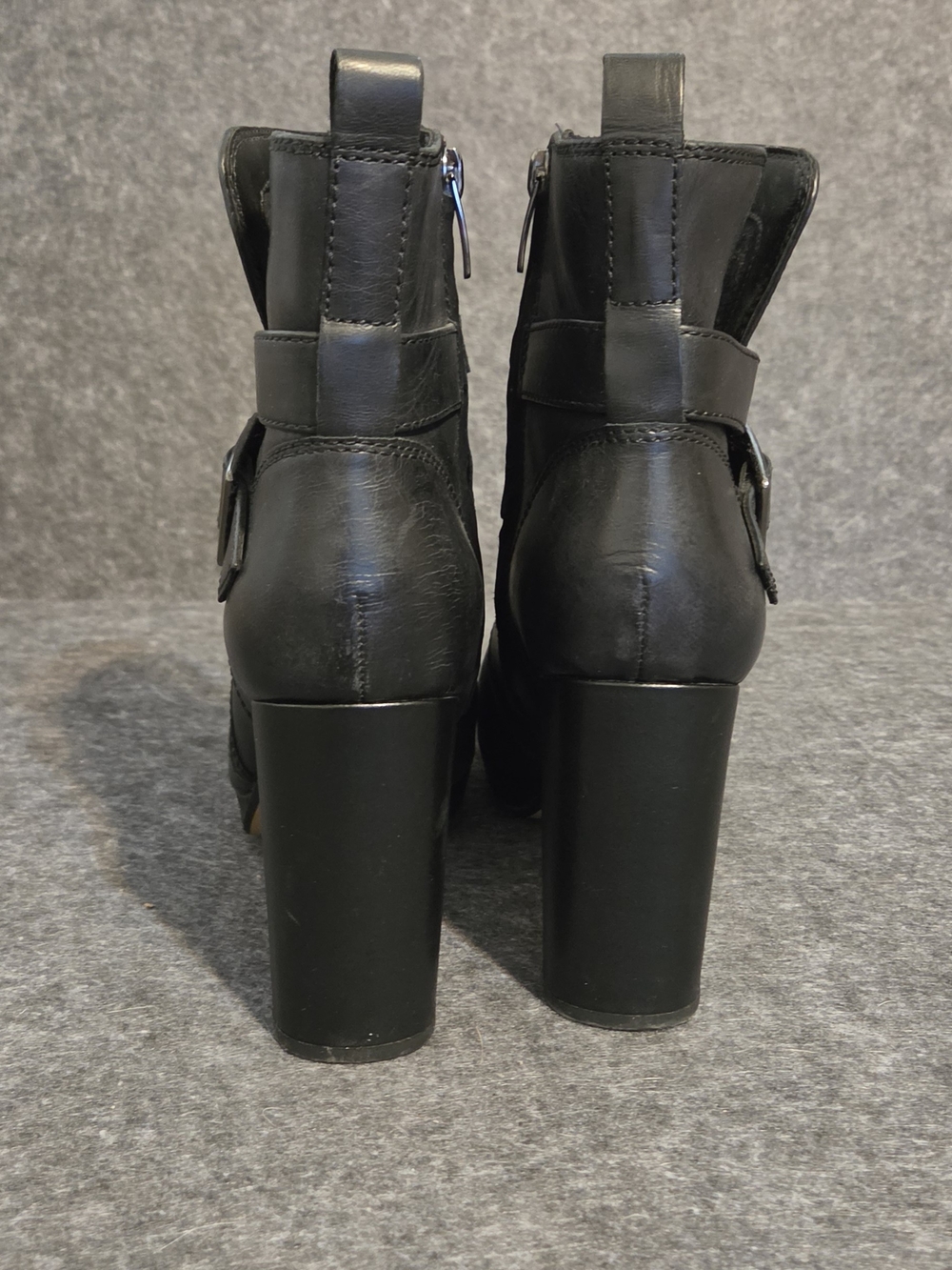 Clarks Black Leather Block Heel Ankle Boots with Buckle - Picture 5 of 10